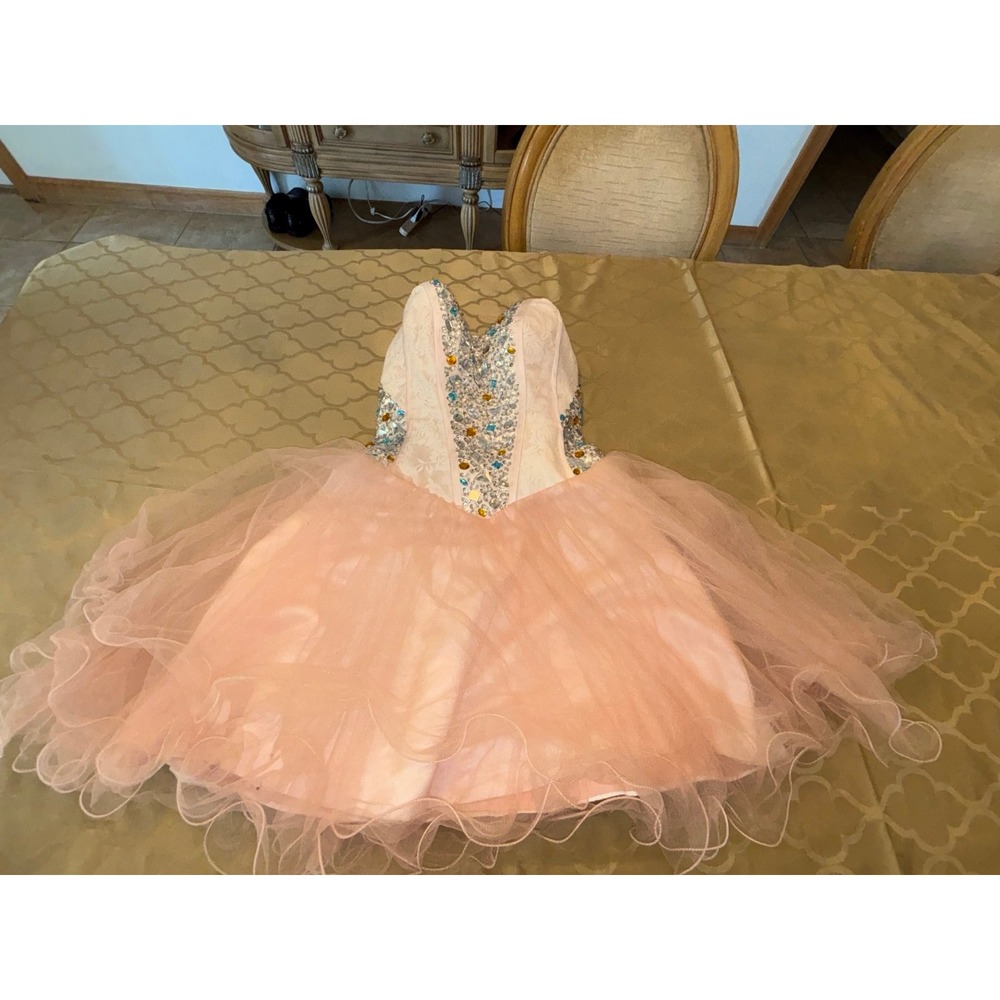 MASQUERADE Junior Womens Pink Sequin And Tulle Short Halter Dress Size 12